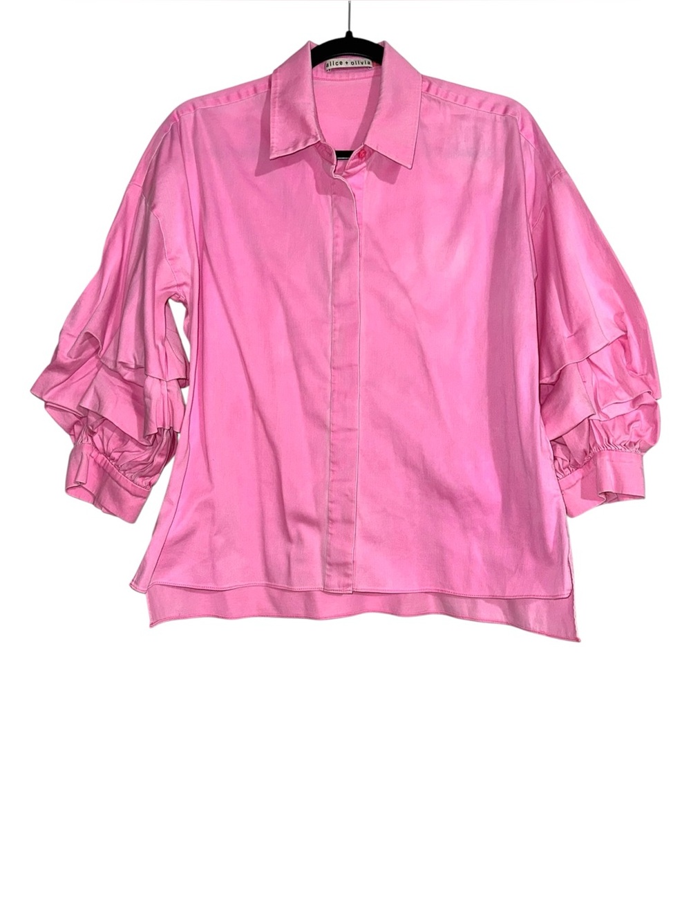 Alice + Olivia Edyth Drapey Sleeve Button Down Pink Collared Top MEDIUM
